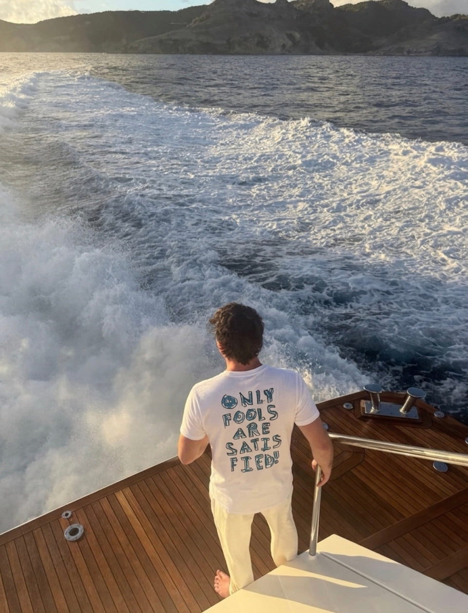 Only Fools Are Satisfied White Tee