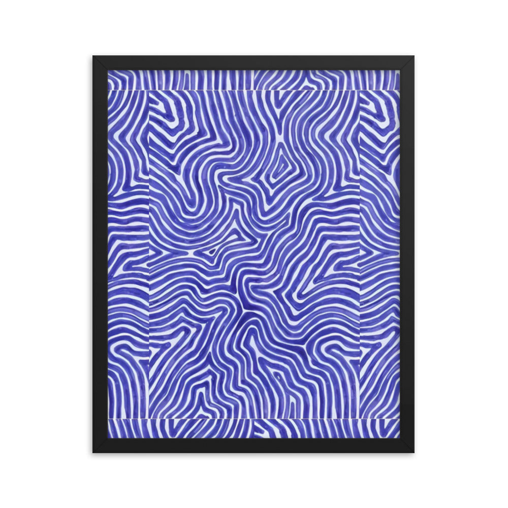 Blue Finger Print Maze Framed Poster