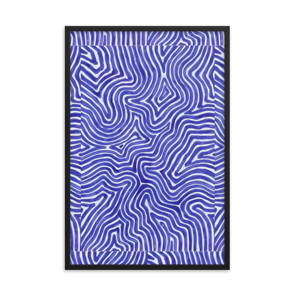 Blue Finger Print Maze Framed Poster